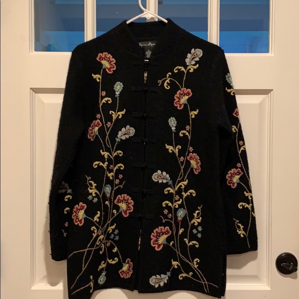 Boiled wool, embroidered sweater